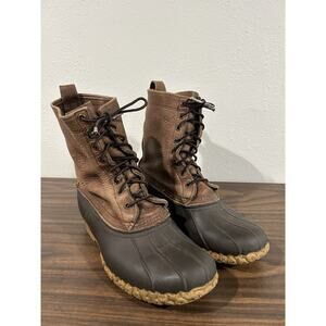 Vintage LL Bean Maine Hunting Shoes Duck Boots Mens Brown Leather Outdoor Mid